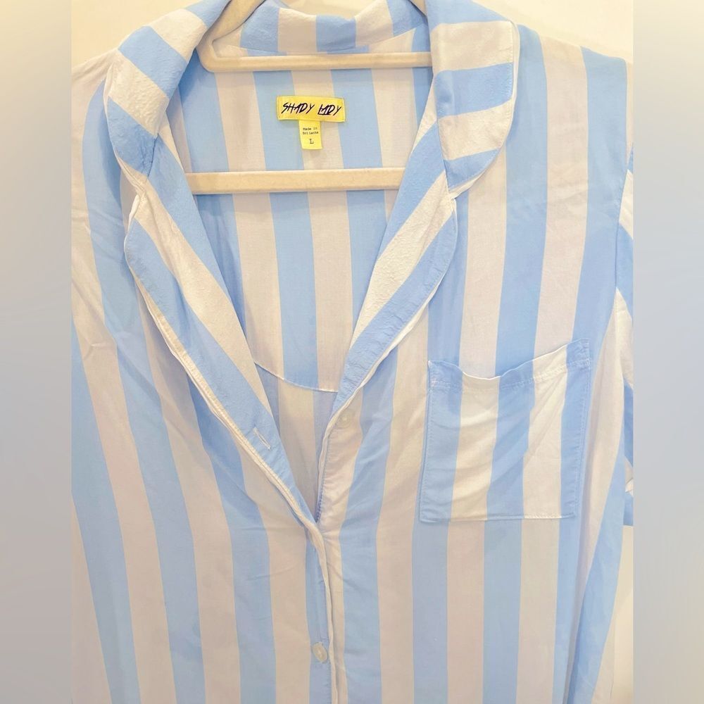 NWOT SHADY LADY SHORT SLEEVE PAJAMA/ LOUNGE TOP BLUE/WHITE STRIPES SIZE LARGE - Picture 7 of 16